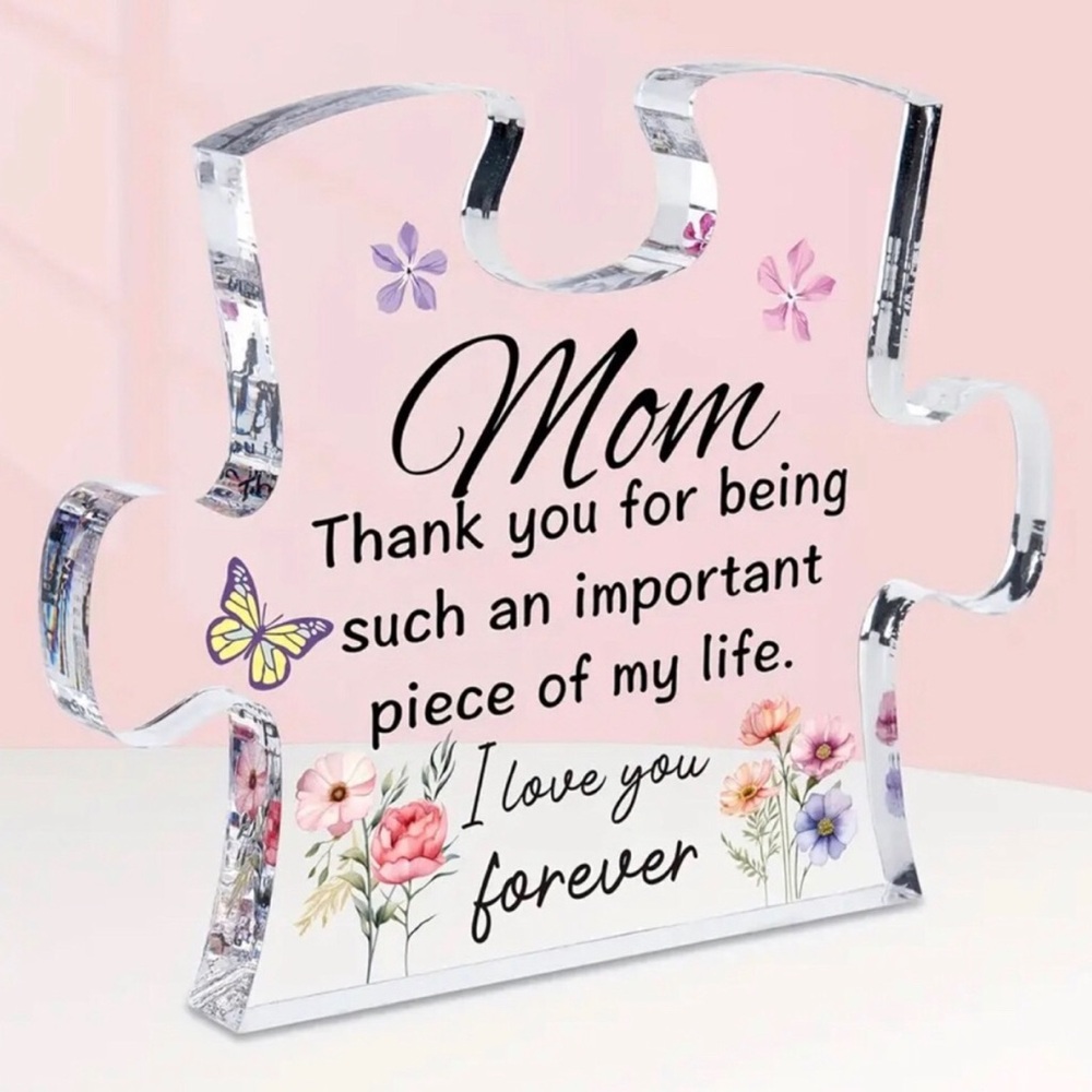 Mom Thank You Acrylic Puzzle Piece Plaque - Pink Floral